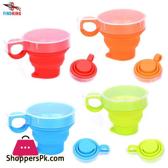 Camping Travel Candy Color Silicone Folding Cup with Lid Travel Outdoor