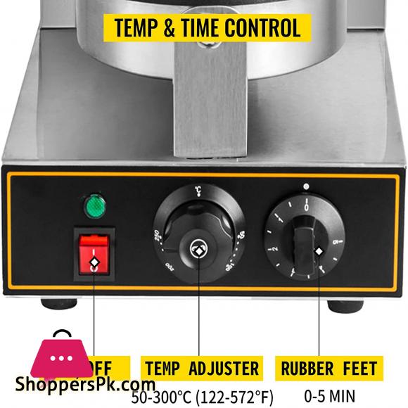 Commercial Ice Cream Cone Waffle Maker Machine Electric Waffle Cone Machine Stainless Steel Egg Cone Baker with Non-Stick Teflon Coating Temp & Time Control for Restaurant Bakeries