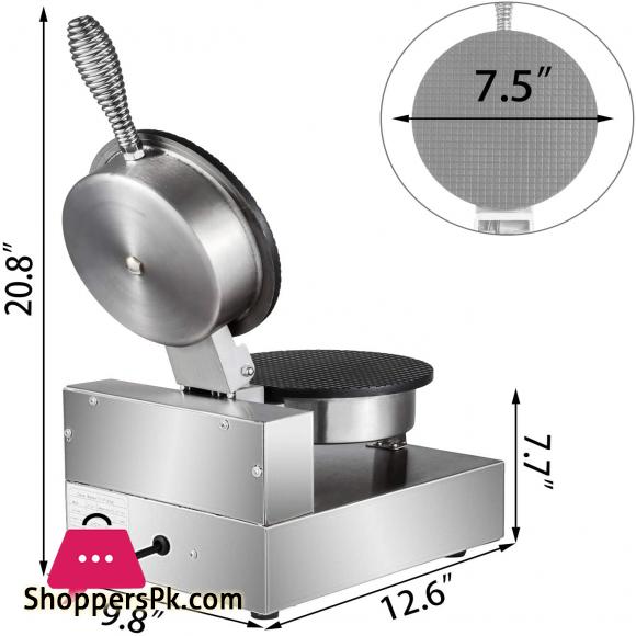 Commercial Ice Cream Cone Waffle Maker Machine Electric Waffle Cone Machine Stainless Steel Egg Cone Baker with Non-Stick Teflon Coating Temp & Time Control for Restaurant Bakeries