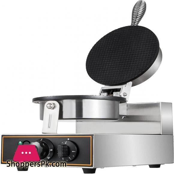 Commercial Ice Cream Cone Waffle Maker Machine Electric Waffle Cone Machine Stainless Steel Egg Cone Baker with Non-Stick Teflon Coating Temp & Time Control for Restaurant Bakeries