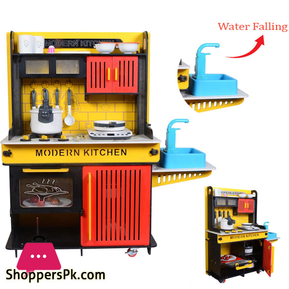 Deluxe Big and Bright Wooden Play Kitchen Pretend Cooking Food Set Toddler Gift Toy