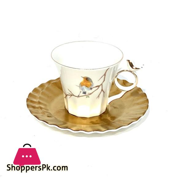 Angela Gold finch Cup and Saucer Set 6 - Pcs Set - BRD251