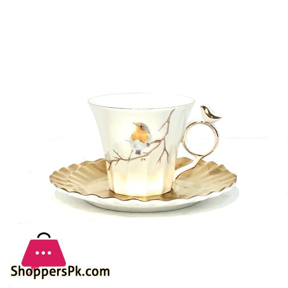 Angela Gold finch Cup and Saucer Set 6 - Pcs Set - BRD251