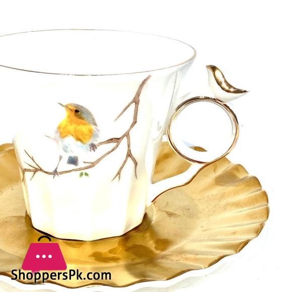 Angela Gold finch Cup and Saucer Set 6 - Pcs Set - BRD251
