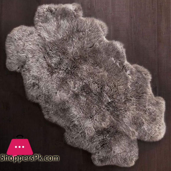 Grey Brown Large Four Pelt Sheepskin Fur Quad Pelt Sheepskin Leather Rug