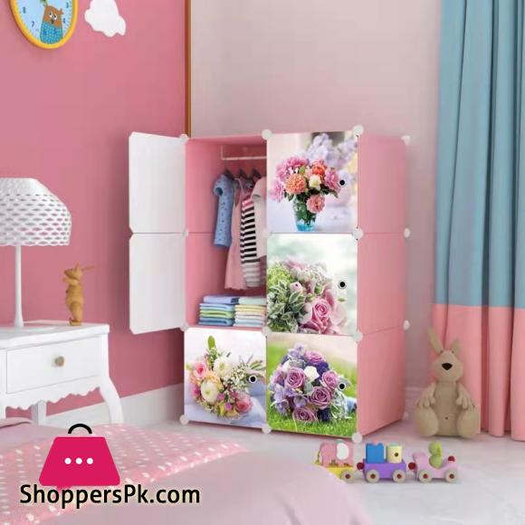 Intelligent Plastic Portable Cube Cabinet with hanging – 6 Cube Flower Design