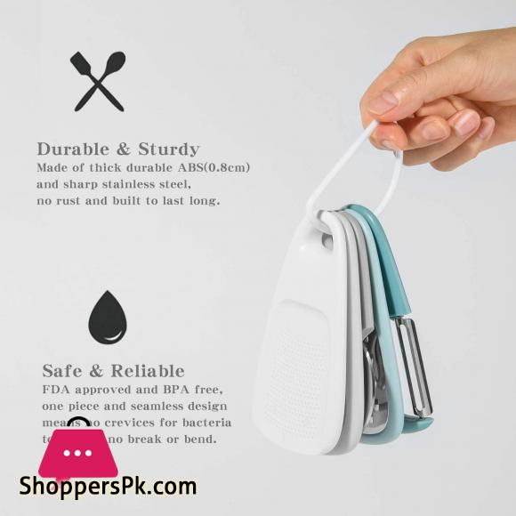 Kitchen Gadgets Set 4 Pieces Space Saving Cooking Tools Cheese Grater Fruit Vegetable Peeler Pizza Cutter Garlic Ginger Grinder Stainless Steel Accessories Dishwasher Safe