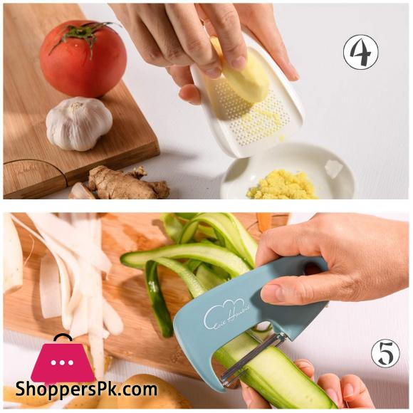 Kitchen Gadgets Set 4 Pieces Space Saving Cooking Tools Cheese Grater Fruit Vegetable Peeler Pizza Cutter Garlic Ginger Grinder Stainless Steel Accessories Dishwasher Safe