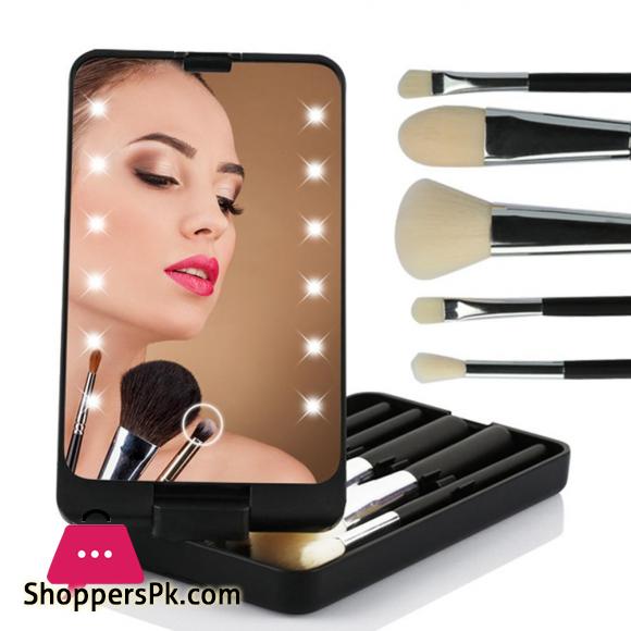 LED Makeup Cosmetic Mirror With LED Full Set Of Brushes Travel Portable Mirror Stroage Box Storage Makeup Organizer Mirror Box