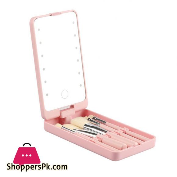 LED Makeup Cosmetic Mirror With LED Full Set Of Brushes Travel Portable Mirror Stroage Box Storage Makeup Organizer Mirror Box