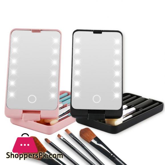 LED Makeup Cosmetic Mirror With LED Full Set Of Brushes Travel Portable Mirror Stroage Box Storage Makeup Organizer Mirror Box
