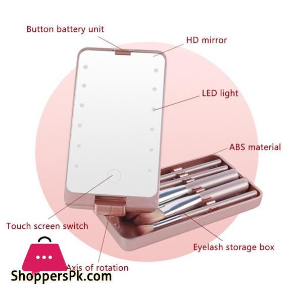 LED Makeup Cosmetic Mirror With LED Full Set Of Brushes Travel Portable Mirror Stroage Box Storage Makeup Organizer Mirror Box