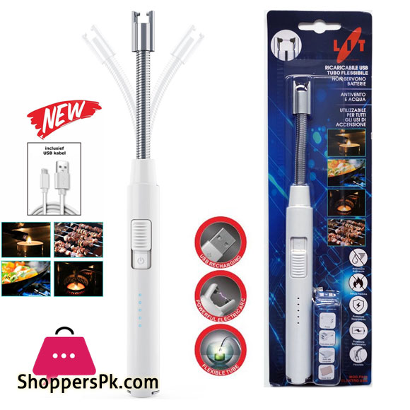 LIT Gas - Round Long Electric Flexible Lighter with USB Charger Kitchen Candles BBQ F030 Italy Made -1 Pcs