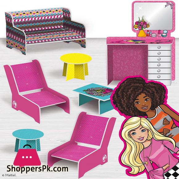 Liscianigiochi Barbie Dream House Pretend Play Doll House Two - Storey Villa, Arrange Furniture and Decorate with 3D Stickers