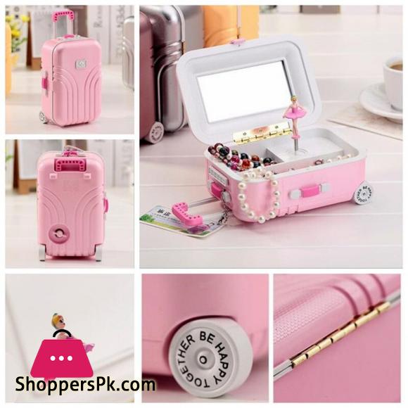 Luggage Suitcase Music Box Jewelry Box Lovely Gift Beautiful with Mirror Ballet Girl Rotate Music Box