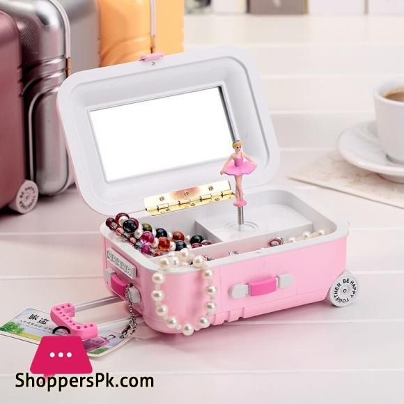 Luggage Suitcase Music Box Jewelry Box Lovely Gift Beautiful with Mirror Ballet Girl Rotate Music Box