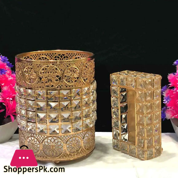 Luxury Crystal Diamonds Embroidered Bin and Tissue Box Set