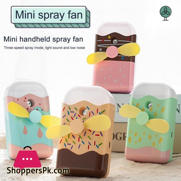 Mini USB Rechargeable Cartoon Ice Cream Shape Handheld Humidifier Cooling Fan for Home Outdoor Camping Hiking Tool Spray Fan 1 Pcs