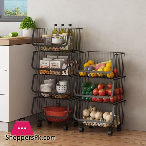 Movable Cart Shelf Home Kitchen Bedroom Organisation Metal Storage Rack Crevice Organizer with Wheels Fruit Vegetables - 3 Tier