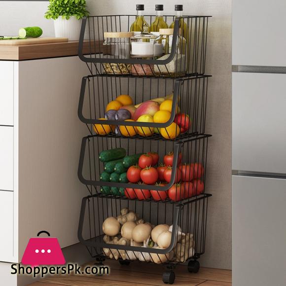 Movable Cart Shelf Home Kitchen Bedroom Organisation Metal Storage Rack Crevice Organizer with Wheels Fruit Vegetables - 3 Tier