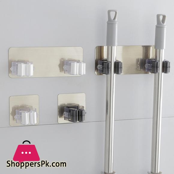 Multifunction Broom Mop Hook Pole Holder Spring Clip Design - Double