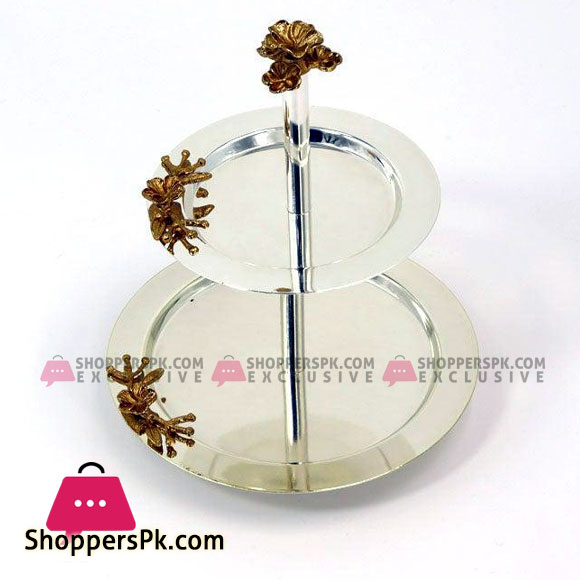 Orchid 2-Tier Stainless Steel Silver Round Dessert Stand CD6249
