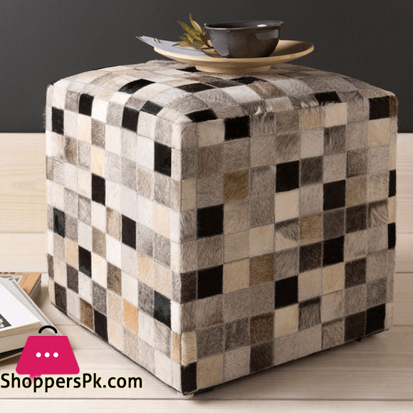 Pure Natural Cowhide Checkers Ottoman Cow Skin Check Style 21 Inch x 21 Inch x 16 Inch