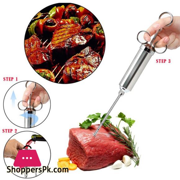 Seasoning Injection Marinade Injectors Turkey Meat Injectors Spice Flavor 2 Oz Stainless steel Sausage Syringe Cooking Syringe