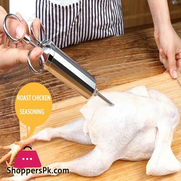 Seasoning Injection Marinade Injectors Turkey Meat Injectors Spice Flavor 2 Oz Stainless steel Sausage Syringe Cooking Syringe