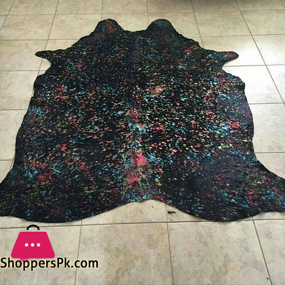Solid Black Cowhide Colorful Metallic Cowhide Area Rug