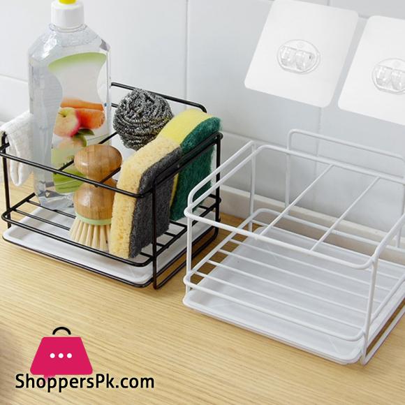 Sponge Holder Soap Drain Storage Rack Kitchen Sink Organizer Dishcloth Brush Holder Iron Shelf Bathroom Organizer Black