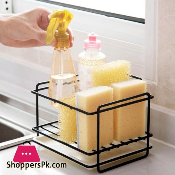 Sponge Holder Soap Drain Storage Rack Kitchen Sink Organizer Dishcloth Brush Holder Iron Shelf Bathroom Organizer Black
