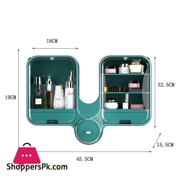 Wall Mounted Cosmetic Storage Box Punch Free Waterproof Makeup Organizer Large Capacity Bathroom Beauty Storage Shelf ( Small )