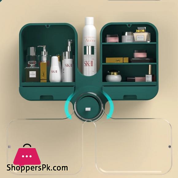 Wall Mounted Cosmetic Storage Box Punch Free Waterproof Makeup Organizer Large Capacity Bathroom Beauty Storage Shelf ( Small )