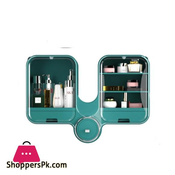 Wall Mounted Cosmetic Storage Box Punch Free Waterproof Makeup Organizer Large Capacity Bathroom Beauty Storage Shelf