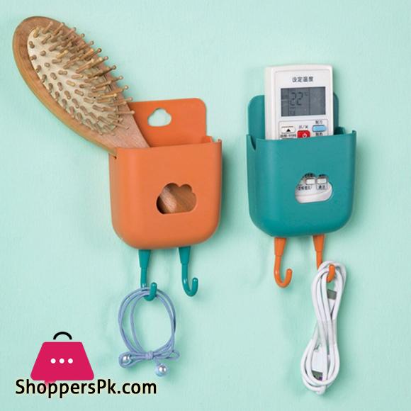 Wall Mounted Organizer Storage Box Mobile Phone Plug Holder Container With Hook Air Conditioner Remote Control Storage Case
