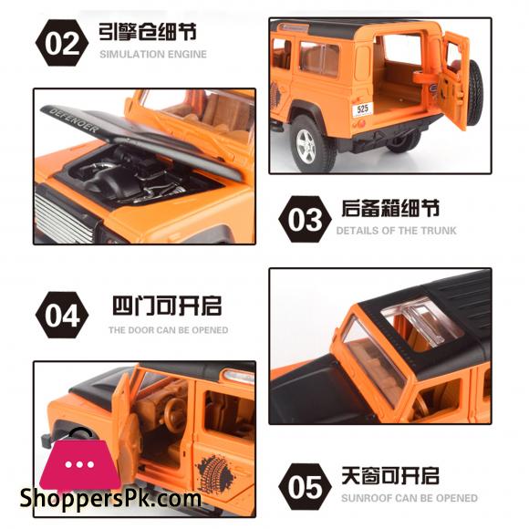 1:32 Diecast Alloy Car Toy SUV Lands Rovers Defender Classic Metal Toy Vehicle Model Children Gift Music Light Pull Back Car