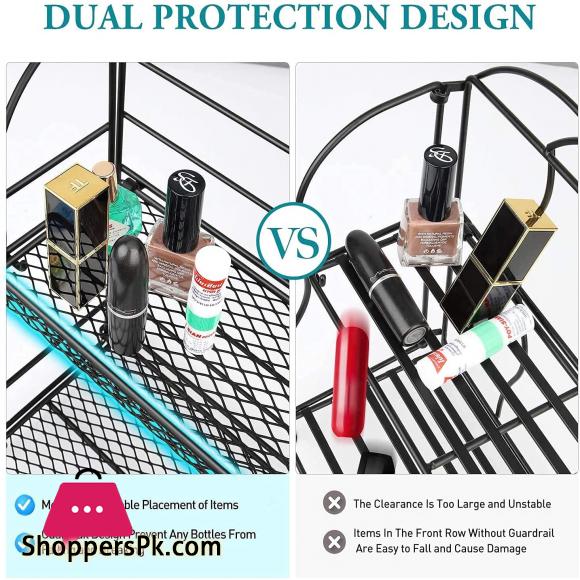 2-Tier Spice Organizer for Kitchen Cabinet Foldable Seasoning Organizer Standing Storage with Guardrail and Mesh Design Bathroom Organizer