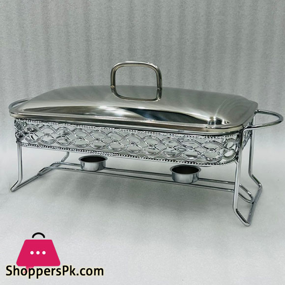 4 Liter Liquor Pot Buffet Heating Vessel Iron Shelf Glass Inner Serving Dish (Silver)