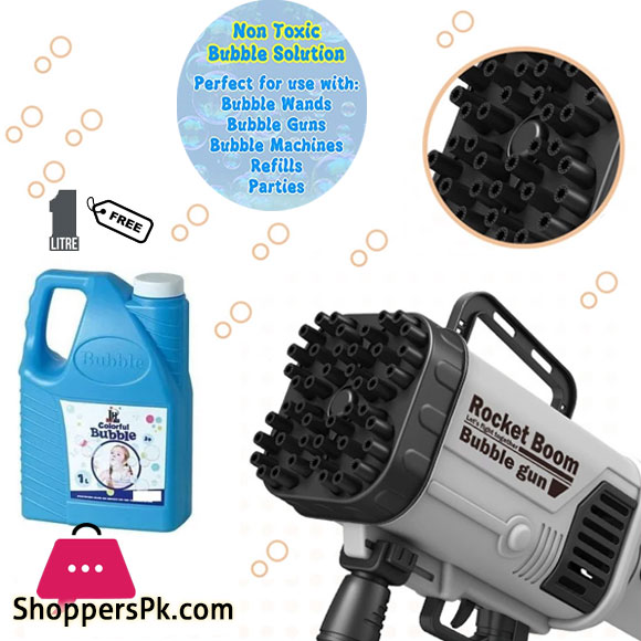 52-Hole Bubble Machine Bubble Rocket Launcher Toy Bubble Gun 1 liter Bubble Solution ( Combo Pack )