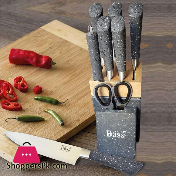 BASS STAINLESS STEEL SUPER SHARP MODERN KNIFE BLOCK 8-PIECE SET KITCHEN KNIFE SET