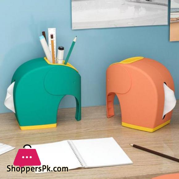Creative Desk Elephant Tissue Paper Box Cover with Pen Holder Remote Controller Mobile Phone Storage Organizer Home Office