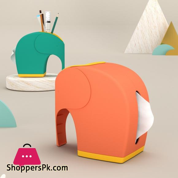 Creative Desk Elephant Tissue Paper Box Cover with Pen Holder Remote Controller Mobile Phone Storage Organizer Home Office