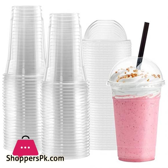 Disposable Plastic Cups with Dome Lid for Cold Iced Drink Coffee Tea Smoothie Soda Party Drinkware