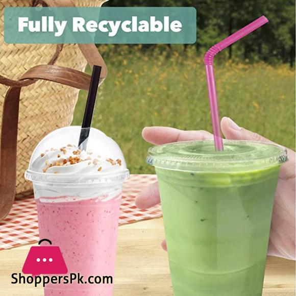 Disposable Plastic Cups with Dome Lid for Cold Iced Drink Coffee Tea Smoothie Soda Party Drinkware