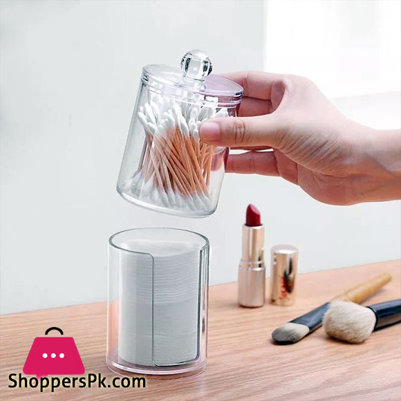 Double Layer Dustproof Acrylic Storage Box Holder Organizer for Bathroom Cotton Ball Pads Swabs Stick Cosmetic Makeup Pads Earbuds Stubs Toothpicks