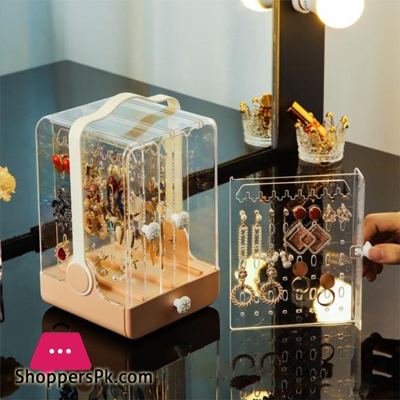 Dustproof Box Jewelry Storage Bins Earrings Necklaces Display Rack Sliding Hangers Dresser Table Organizer Drawer Plastic