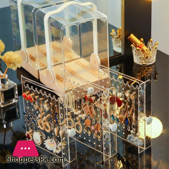 Dustproof Box Jewelry Storage Bins Earrings Necklaces Display Rack Sliding Hangers Dresser Table Organizer Drawer Plastic