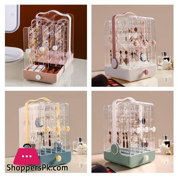 Dustproof Box Jewelry Storage Bins Earrings Necklaces Display Rack Sliding Hangers Dresser Table Organizer Drawer Plastic