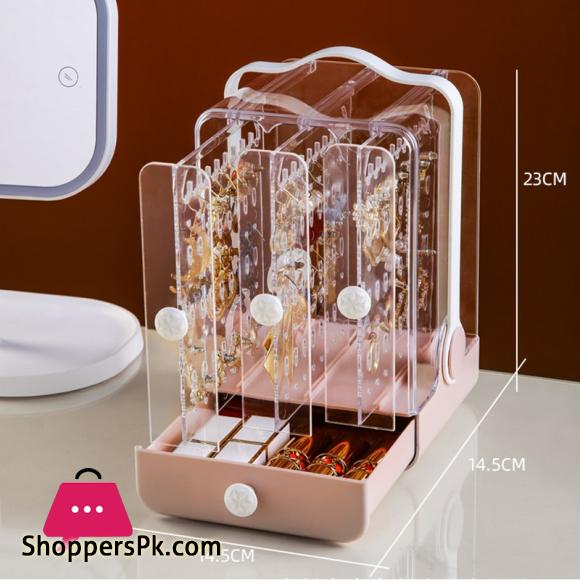 Dustproof Box Jewelry Storage Bins Earrings Necklaces Display Rack Sliding Hangers Dresser Table Organizer Drawer Plastic